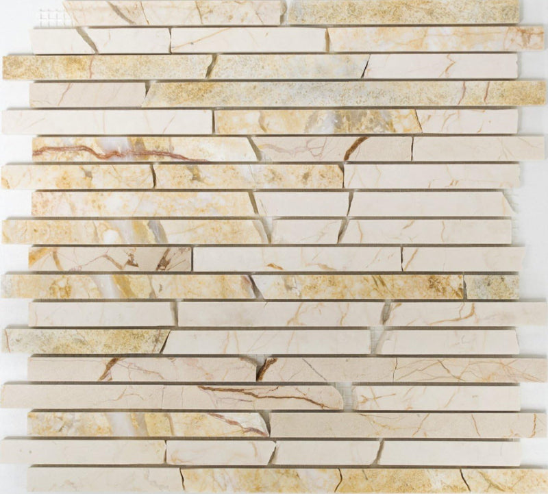 Mosaik Brick golden cream poliert mit Struktur Marmor Naturstein Küche, Mosaikstein Format: 25-105x1