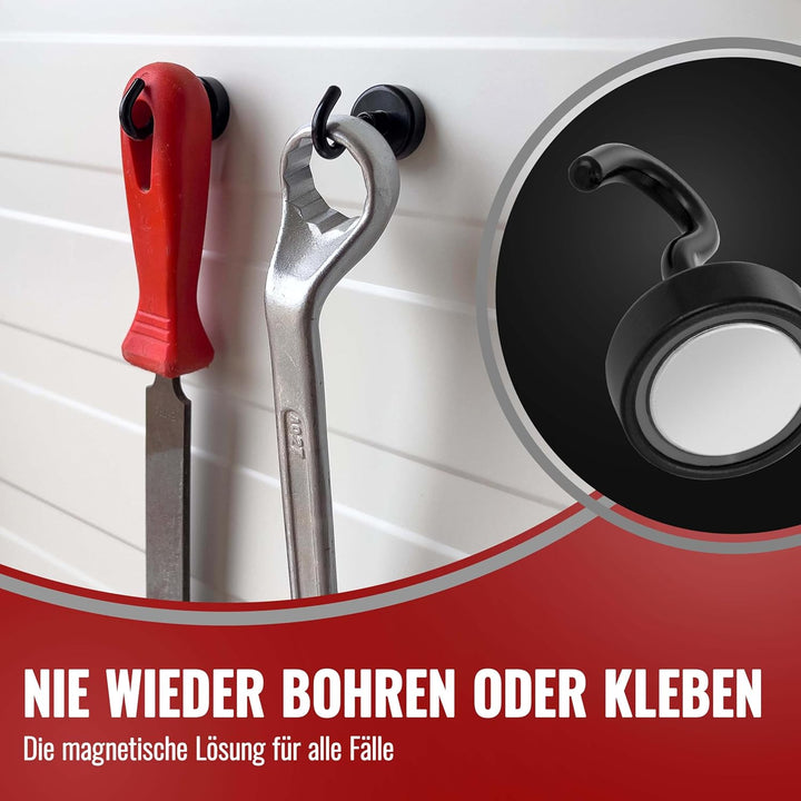 POPPSTAR 5 Stück Magnethaken schwarz extra stark (Haftkraft 23 kg, Länge 4,5 cm, Durchmesser 2,5 cm)