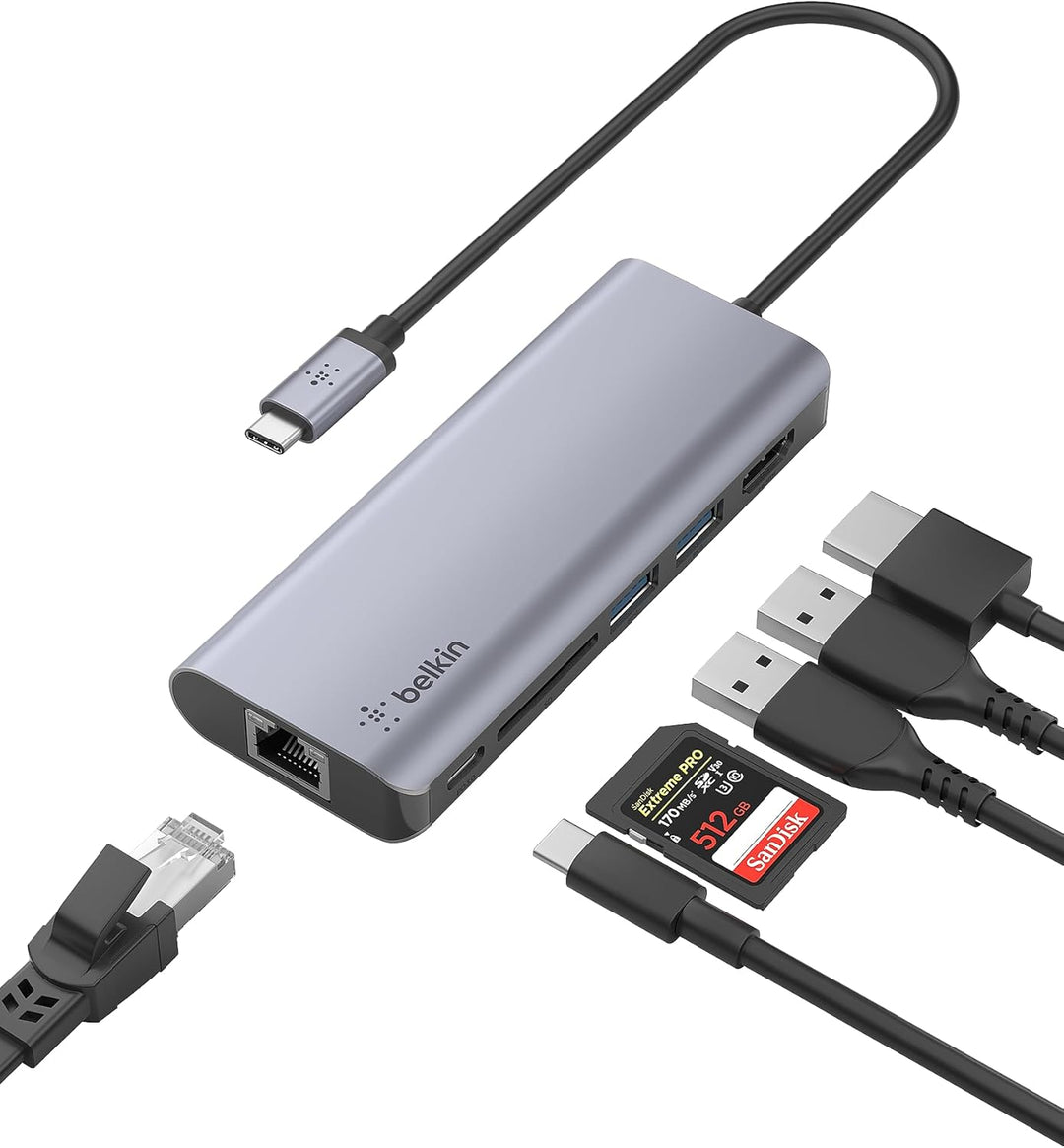 Belkin USB-C-Hub, 6-in-1-MultiPort-Adapter-Dock mit 4K-HDMI, USB-C und 100 W zum Laden (Passthrough)
