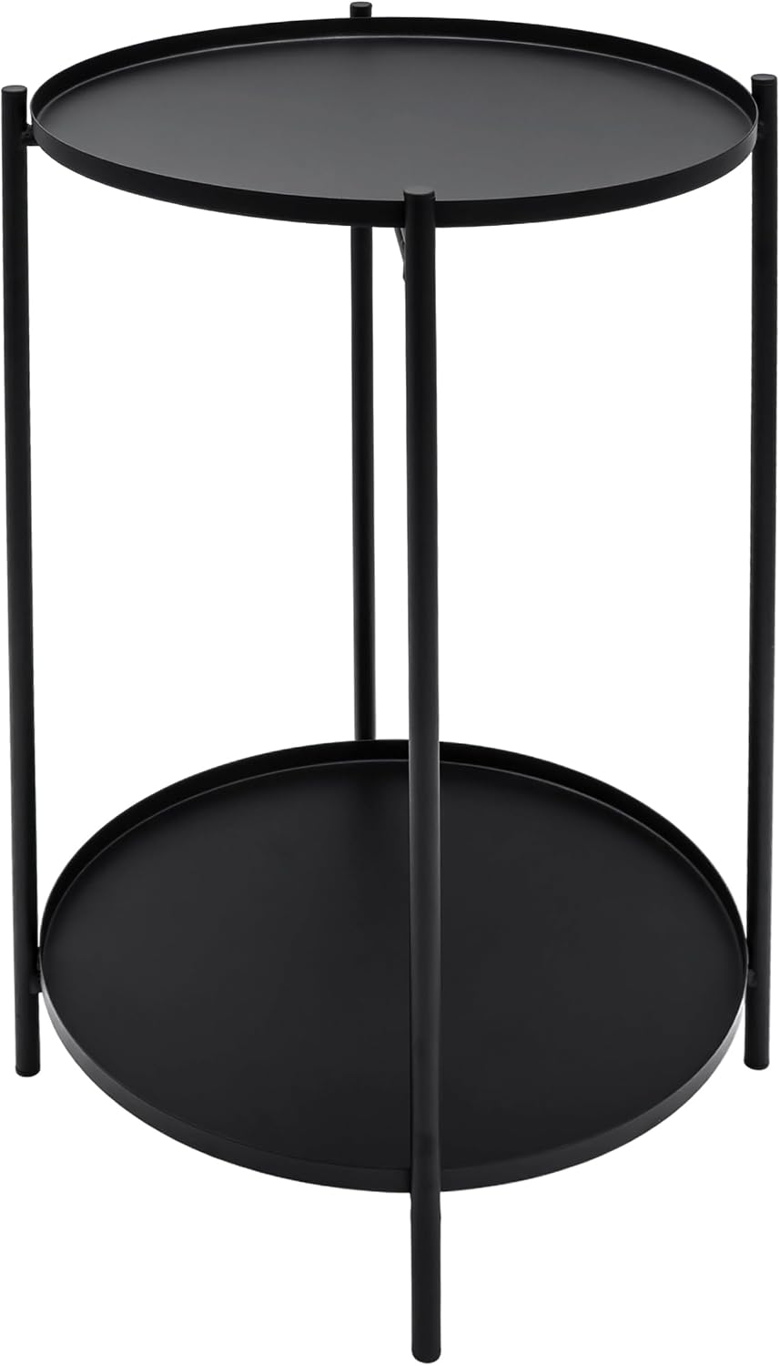 Spetebo Beistelltisch Metall schwarz rund 48 x 28 cm | 2 Ablagen, Klappbar, Abnehmbare Tablett Tisch