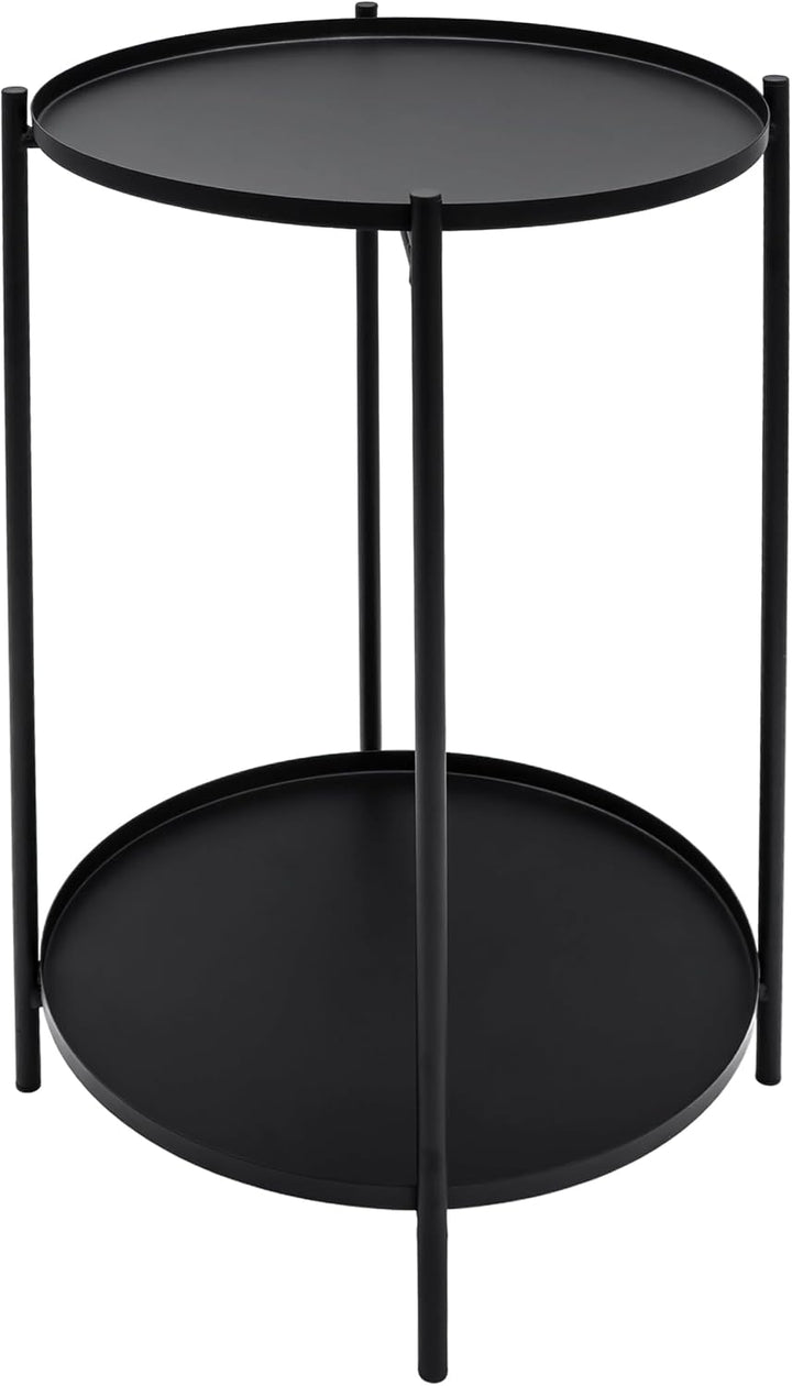 Spetebo Beistelltisch Metall schwarz rund 48 x 28 cm | 2 Ablagen, Klappbar, Abnehmbare Tablett Tisch