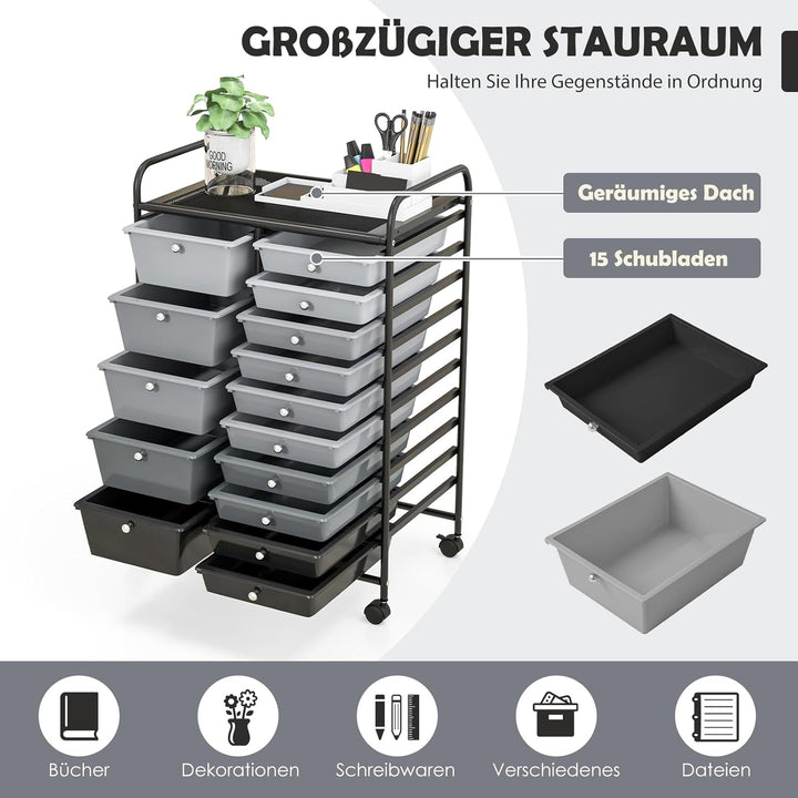 GOPLUS Rollwagen mit 15 stapelbaren Schubladen, Schubladenwagen Farbewahl, Beistellwagen Haushaltswa