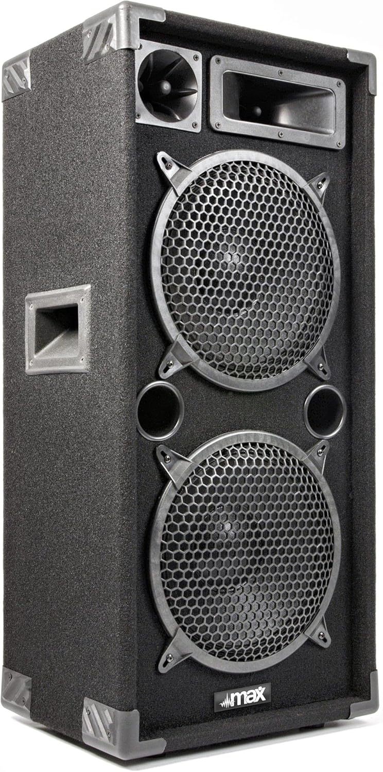 MAX210 Passive PA Lautsprecher, 1000 Watt Partybox mit Griffe, 2 x 10 Zoll Doppel-Tieftöner, Passiv,