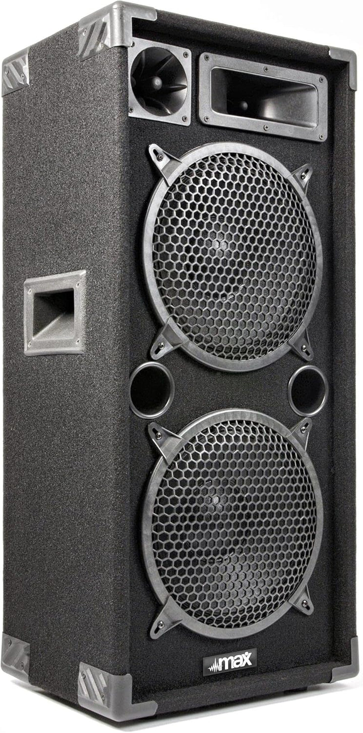 MAX210 Passive PA Lautsprecher, 1000 Watt Partybox mit Griffe, 2 x 10 Zoll Doppel-Tieftöner, Passiv,