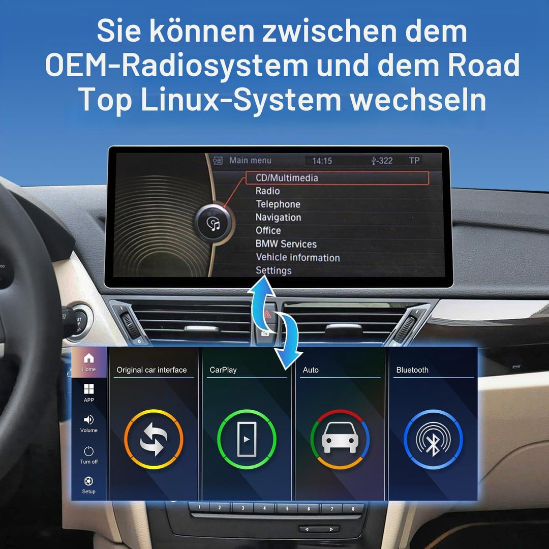 Road Top 12,3 Zoll Ultraschmaler Autoradio Carplay für BMW X1 E84 mit CIC | 2009-2015 Jahr, Linux HD