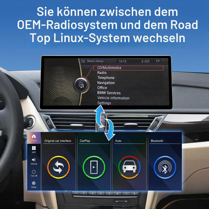 Road Top 12,3 Zoll Ultraschmaler Autoradio Carplay für BMW X1 E84 mit CIC | 2009-2015 Jahr, Linux HD