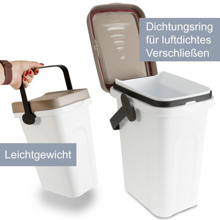Abfalleimer 7 Liter Weiss-Taupe 23x19x30,5cm - mit Gummidichtung im Deckel mit dem Henkel verschlies