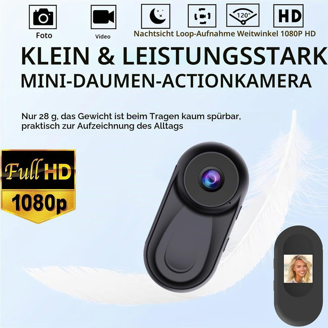 OBEST Mini Action Cam Nachtsicht 360 Action Kamera Bodycam mit 0,85 Display, 1080P Vlog POV Camera M