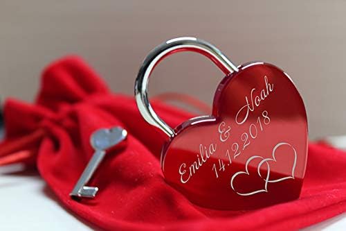 ELUNO Liebesschloss Herzschloss Schloss mit Gravur und Schlüssel I Valentinstags Geschenk für Sie Ih