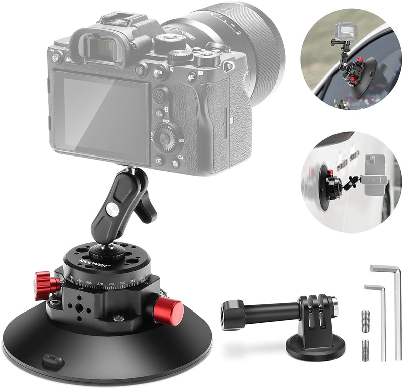 NEEWER 15,2cm Kamera Saugnapfhalterung mit Kugelkopf Magic Arm,Metall Autohalterung für Kamera/Actio