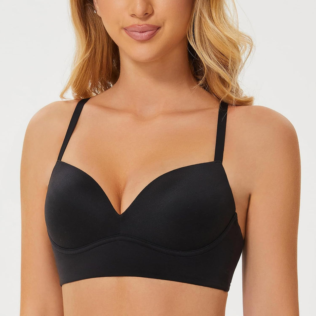 MELENECA Gepolsterter Nahtloser kabelloser Push-up-BH für Damen mit Halt und Hebung 70C Schwarz, 70C