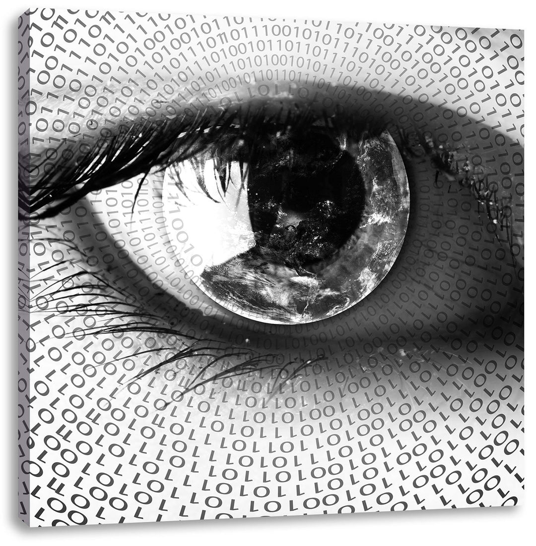 Pixxprint Auge mit binärischen Code Schwarz/Weiss, Format: 70x70 auf Leinwand, 70x70