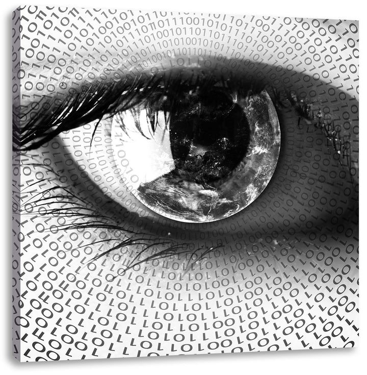 Pixxprint Auge mit binärischen Code Schwarz/Weiss, Format: 70x70 auf Leinwand, 70x70
