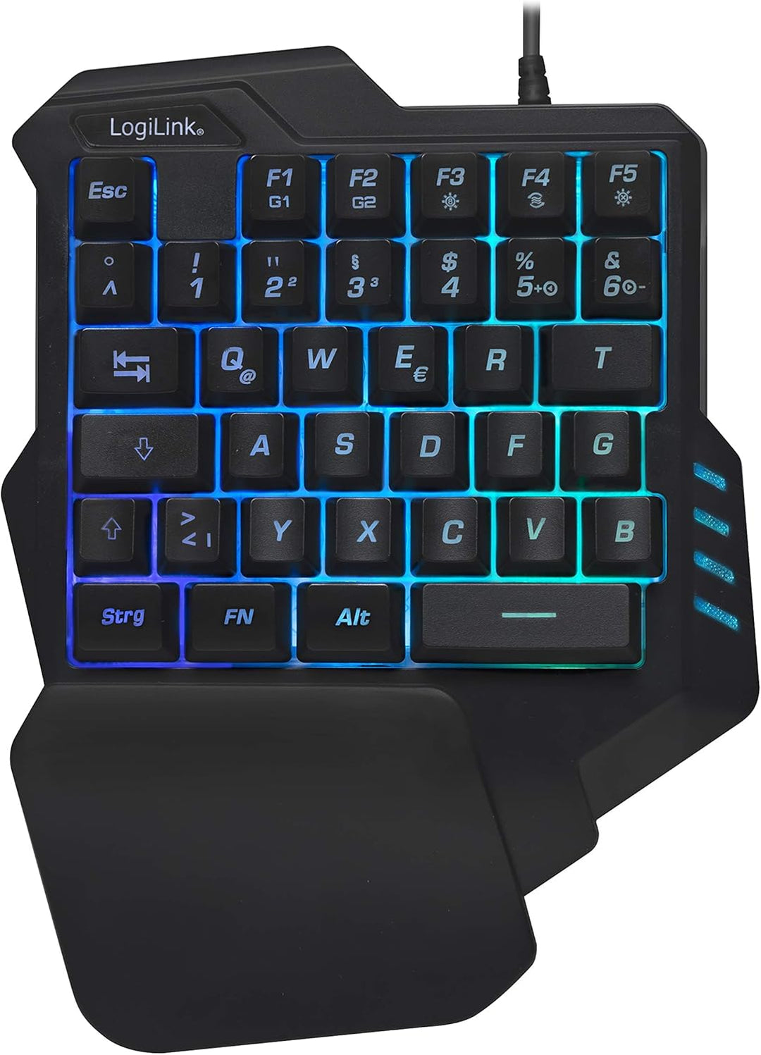 LogiLink Beleuchtete Einhand-Gaming Tastatur mit ergonomischer Handauflage und grossartigen Lichteff