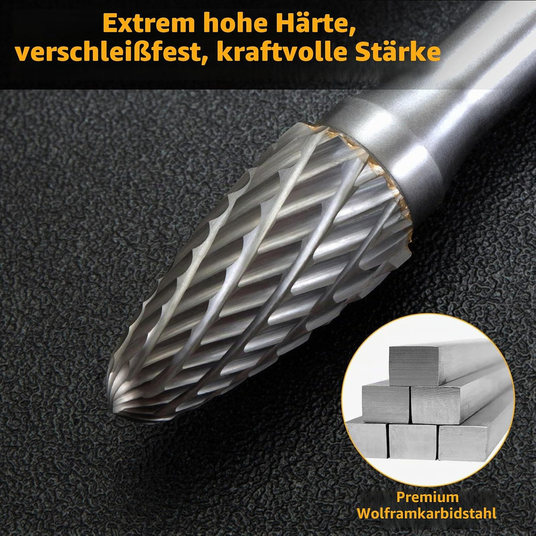 Hartmetall Frässtifte Set, 10 Stück Doppelschnitt mit 6mm Schaft Rotationsfräser Bits Raspel Set für