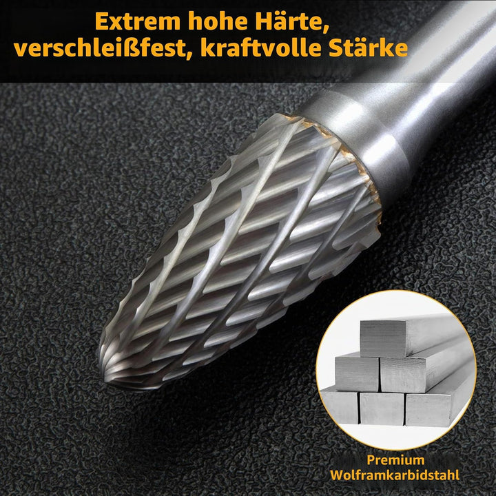 Hartmetall Frässtifte Set, 10 Stück Doppelschnitt mit 6mm Schaft Rotationsfräser Bits Raspel Set für