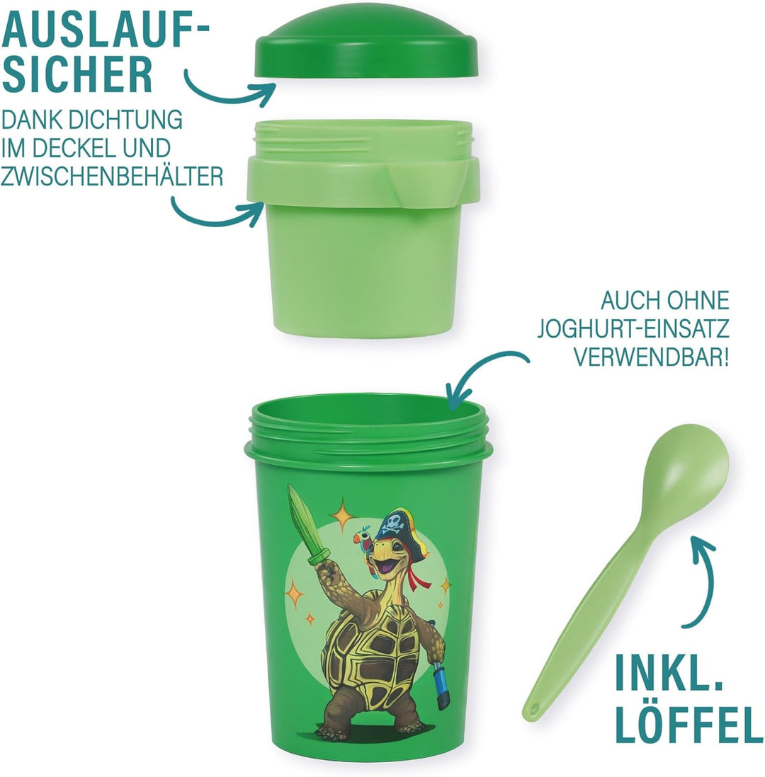 AWAVE Die Schule der Magischen Tiere Müslibecher To Go 540 ml rPET Grün Henrietta, Becher mit Löffel
