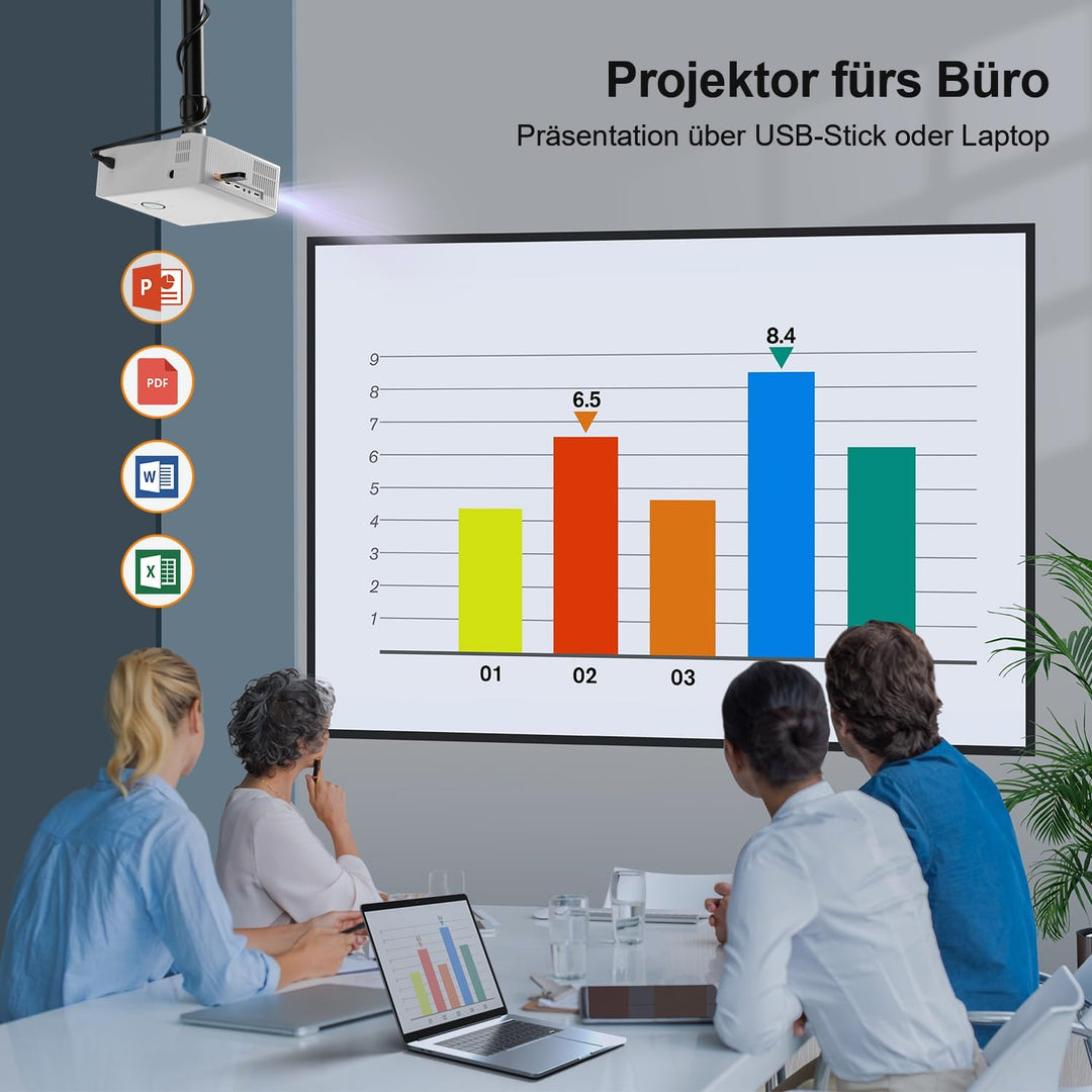 [Kompatibel mit Netflix & Elektrischer Fokus] 35000L Mini Beamer mit WiFi & Bluetooth 1080p Projekto