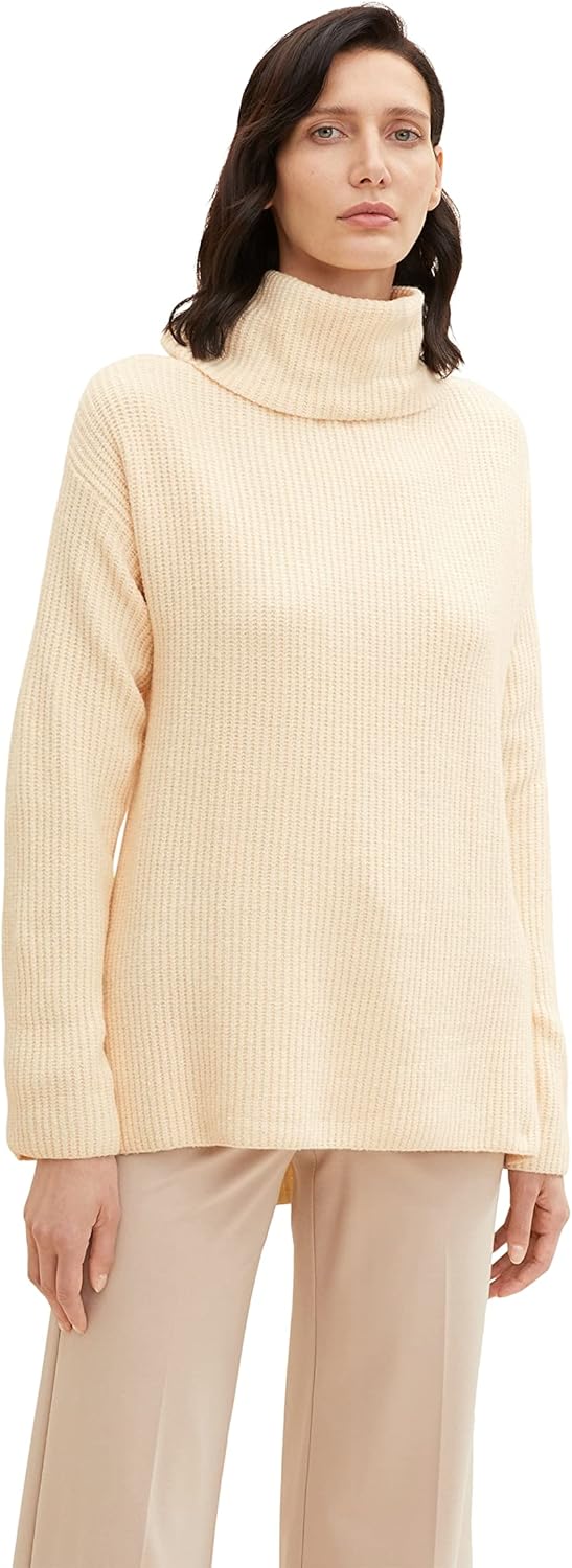 TOM TAILOR Damen Longstyle Rollkragenpullover, 28130 - Soft Buttercream