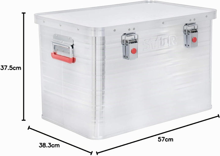 STIER Alubox, Aluminiumbox 65L, Staub- und spritzwasserresistent mit Gummidichtung und 2 Klapphandgr