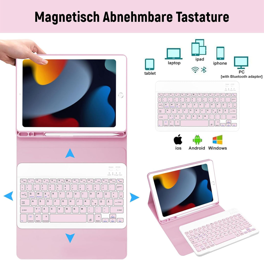 Tastatur Hülle für iPad 10.2 Zoll (9/8/ 7 Generation - 2021/2020/2019), Deutsches QWERTZ Tastatur Ma