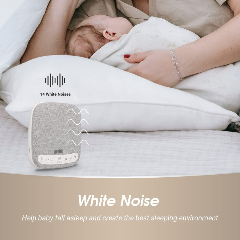 White Noise Machine Baby-August SE160-Einschlafhilfe mit 14 natürlichen beruhigenden Klängen Weisses