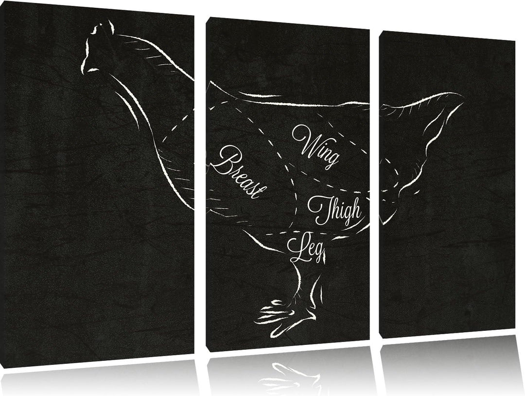 Pixxprint Huhn Kreidezeichnung als Leinwandbild/Grösse: 3 Teilig (120x80) cm/Wandbild/Kunstdruck/fer