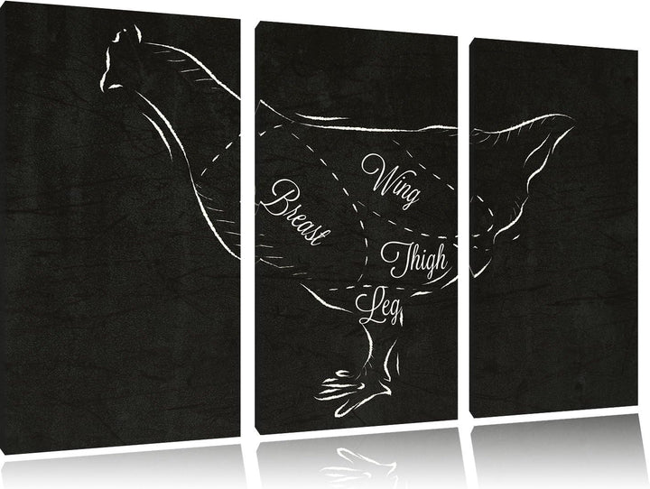 Pixxprint Huhn Kreidezeichnung als Leinwandbild/Grösse: 3 Teilig (120x80) cm/Wandbild/Kunstdruck/fer