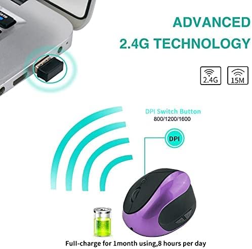 Ergonomische Maus, kabellose 2,4 G hochpräzise wiederaufladbare ergonomische vertikale Maus, Einstel