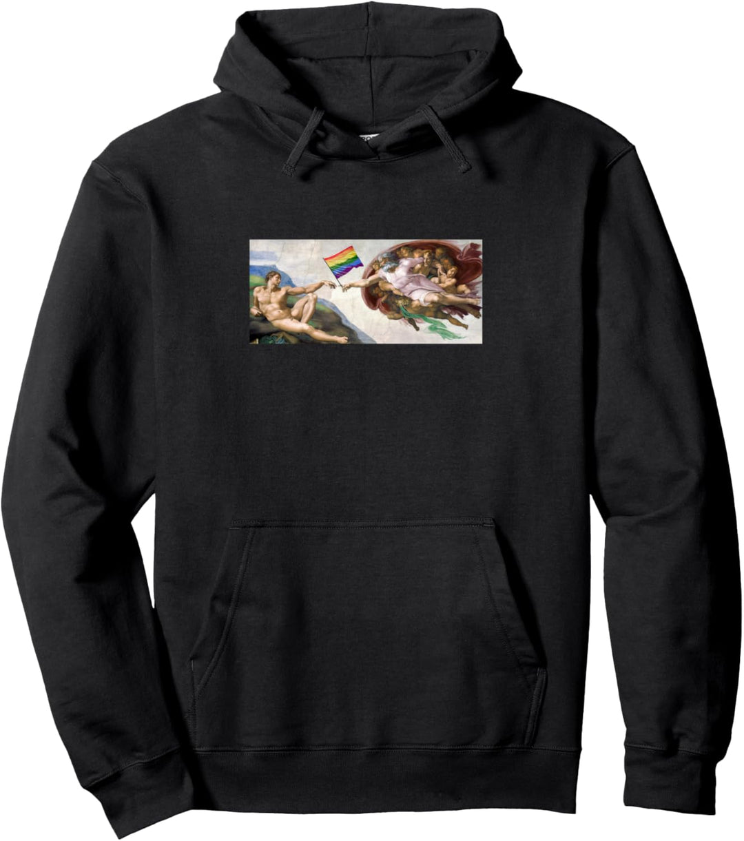 Michelangelo malt die Erschaffung Adams mit LGBTQ-Flagge Pullover Hoodie