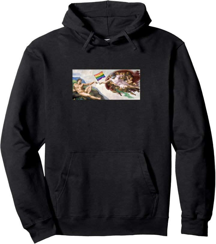 Michelangelo malt die Erschaffung Adams mit LGBTQ-Flagge Pullover Hoodie