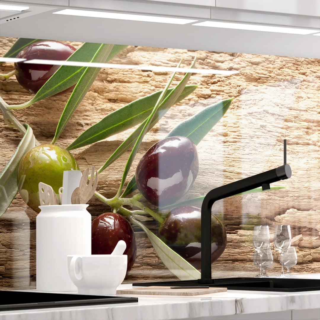 StickerProfis Küchenrückwand selbstklebend Glasoptik - OLIVEN - 1.8mm, Versteift, alle Untergründe,