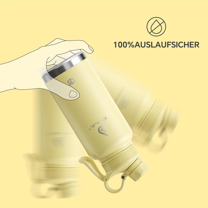IDEUS Vakuumisolierte Wasserflasche, 32 Oz (950 ml) Edelstahl Doppelwand Flasche Metall Sport Kantin