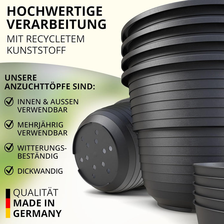 Anzuchttöpfe 12 cm Durchmesser 50 Stück mit Untersetzer 12 cm Farbe Anthrazit Kunststoff Pflanztopf