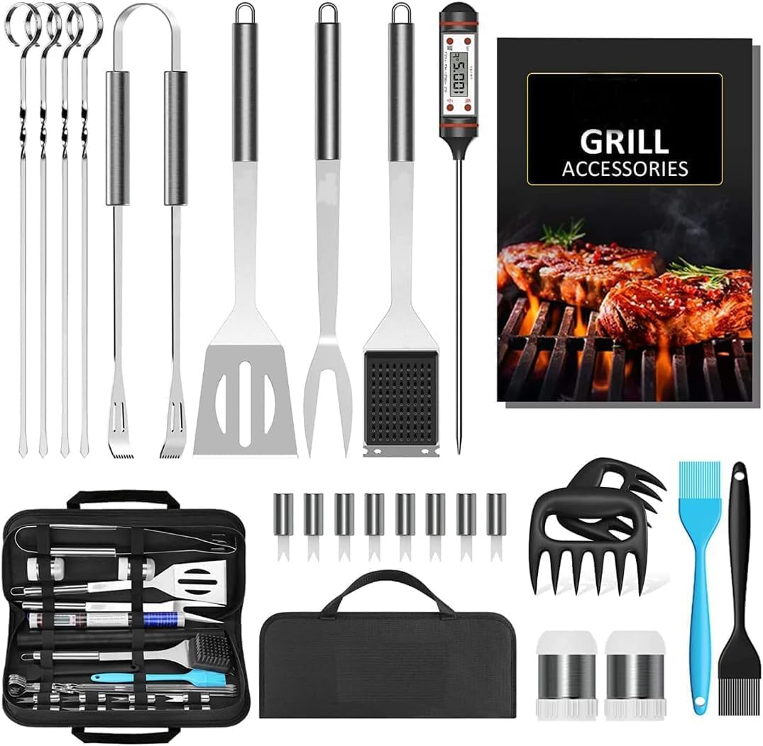 Grillbesteck Grill Set, 25 pcs BBQ Grillwerkzeug Set,Edelstahl-Grillzubehör Set für Camping, Küche,