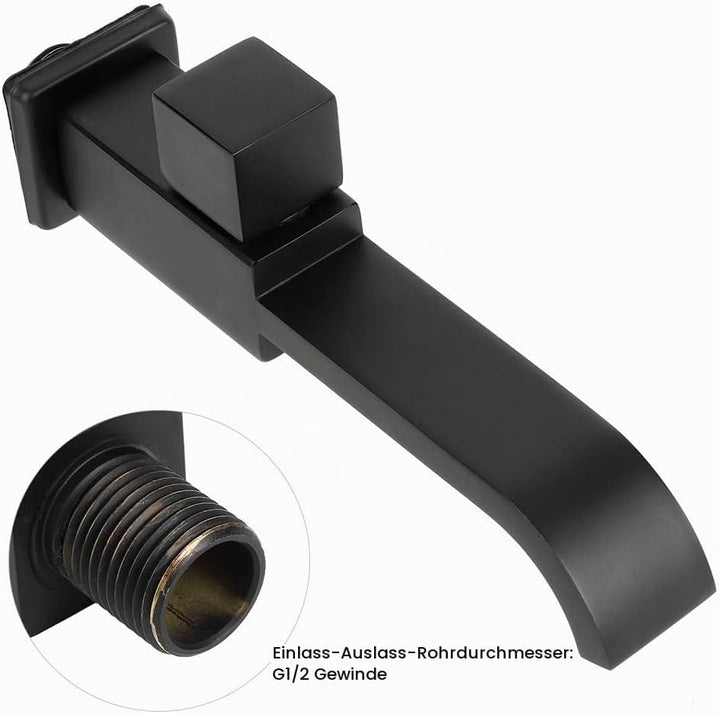 Wandarmatur, Mattschwarz, Kaltwasserhahn, Waschtischarmatur, Wasserhahn, Messing G1 / 2 für Küche, B
