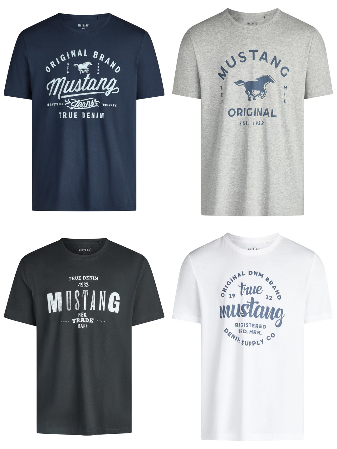 MUSTANG Herren T-Shirt 4er Pack Frontprint O-Neck Rundhalsausschnitt Kurzarm Regular Tee Shirt 100%