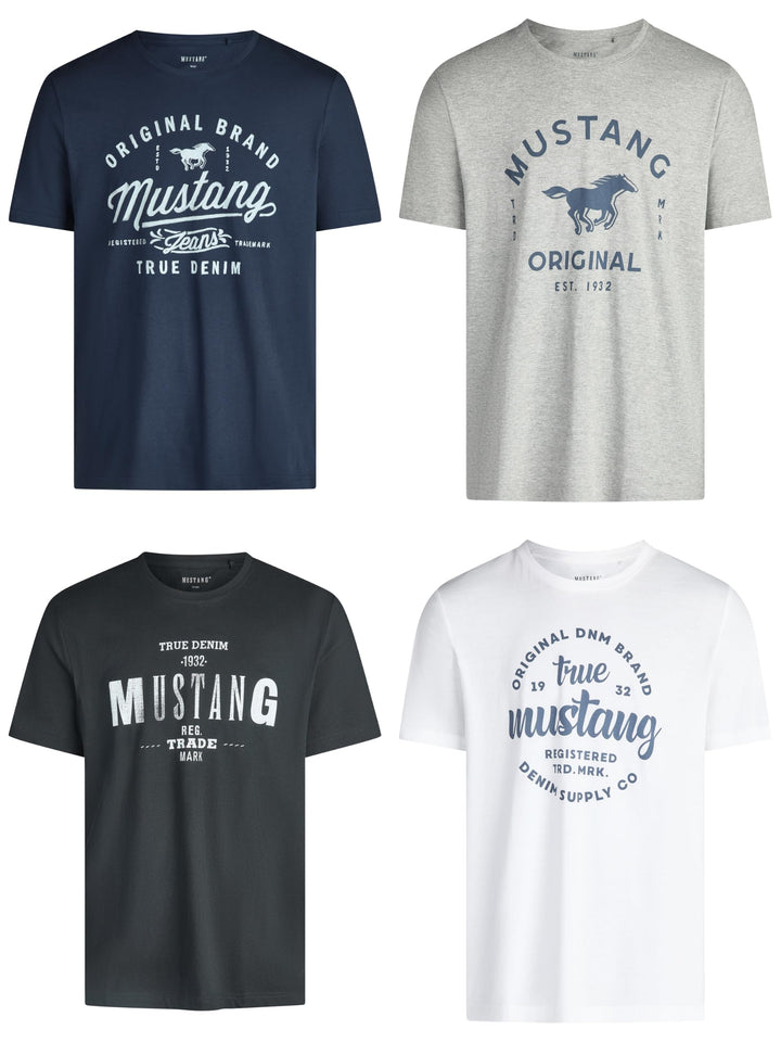 MUSTANG Herren T-Shirt 4er Pack Frontprint O-Neck Rundhalsausschnitt Kurzarm Regular Tee Shirt 100%