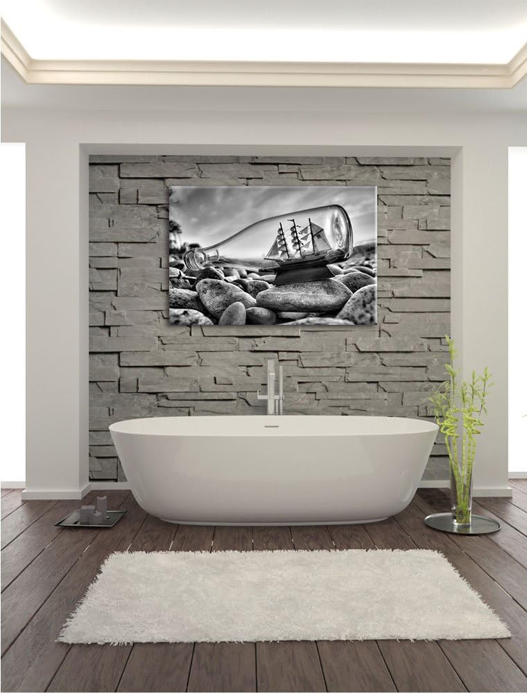 Pixxprint Flasche mit Schiff / 120x80cm Leinwandbild bespannt auf Holzrahmen/Wandbild Kunstdruck Dek