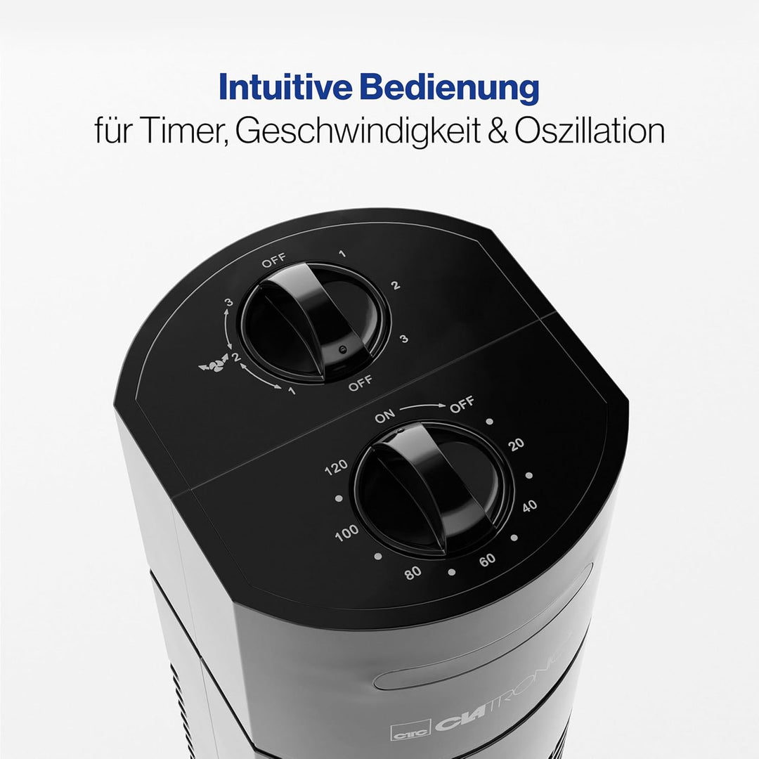 Clatronic Tower-Ventilator, TVL 3770, 3 Geschwindigkeitsstufen, 75° oszillierend (abschaltbar), 120