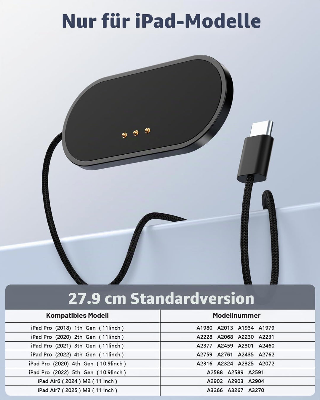 Magnetisches drahtloses Ladegerät für iPad Pro 11inch, 27W Schnelllade Smart Connector Legierung dra