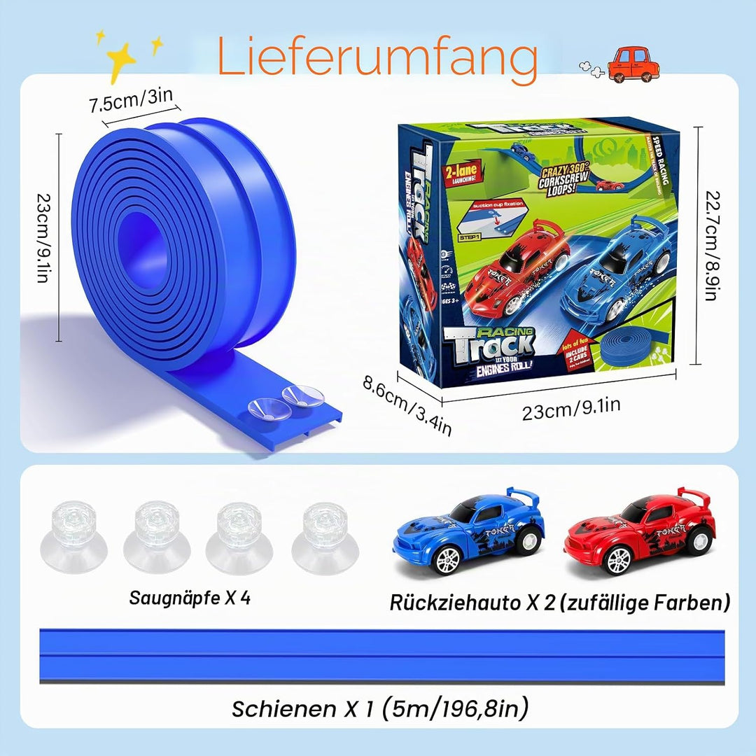 KETIEE Autorennbahn 5M Inklusive 2 Autos: Flexible Rennbahn Rennstrecke Auto Rennbahn Kinder 3 4 5 6