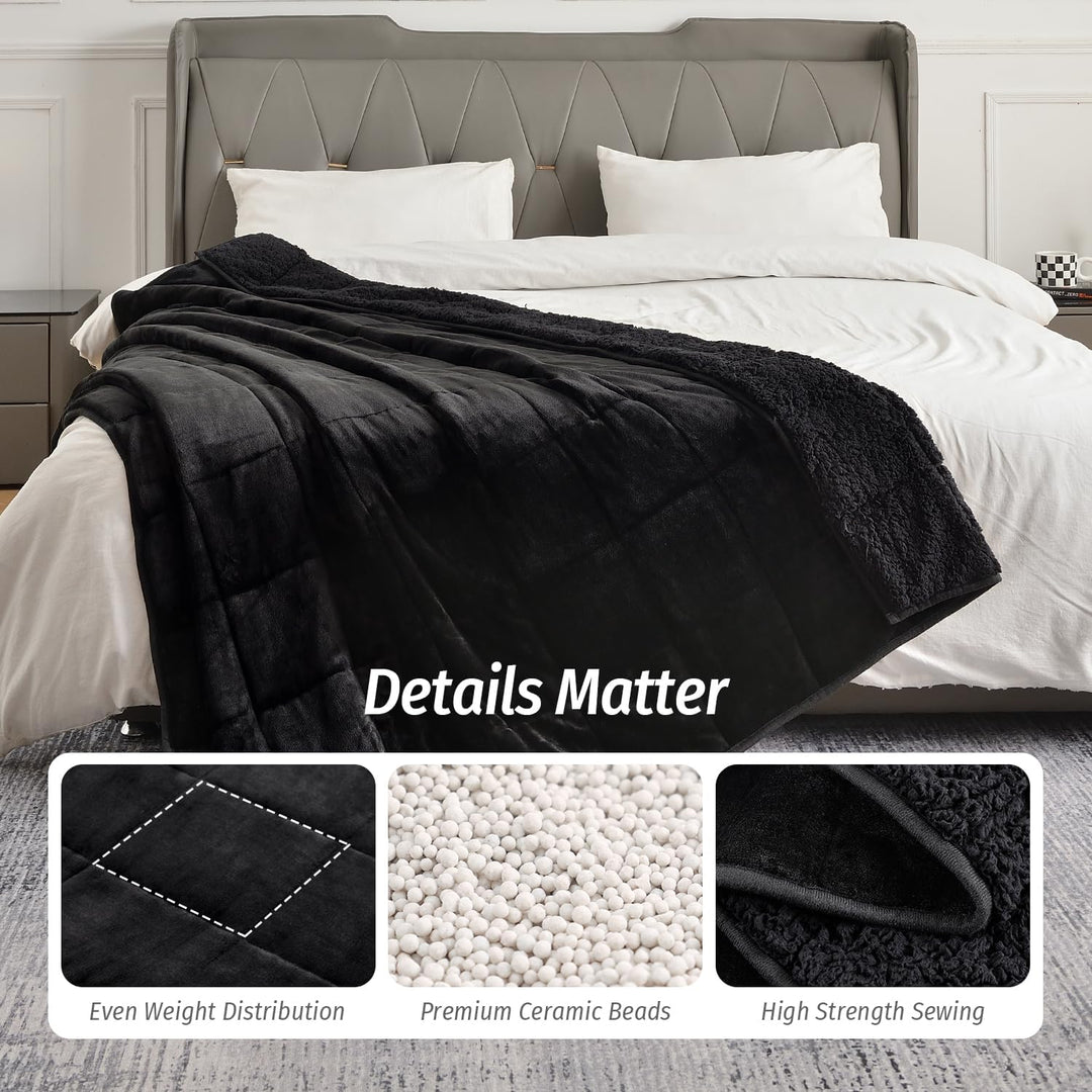 Wemore Sherpa Fleece Weighted Blanket für Erwachsene, 15 lbs Dual Sided Cozy Fluffy Heavy Decke, Ult