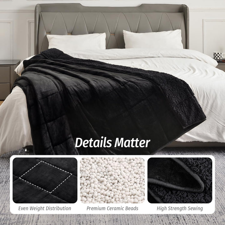 Wemore Sherpa Fleece Weighted Blanket für Erwachsene, 15 lbs Dual Sided Cozy Fluffy Heavy Decke, Ult