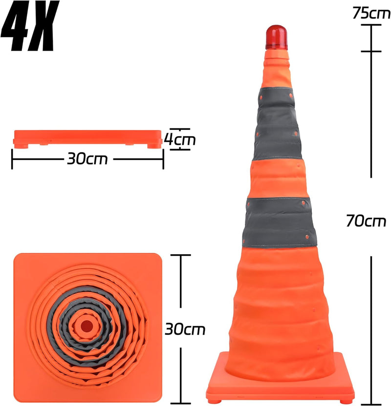 Aufun Warnleitkegel Pylon Faltbare 70cm, 4 Stück zusammenklappbare Verkehrskegel 28 Zoll Sicherheits