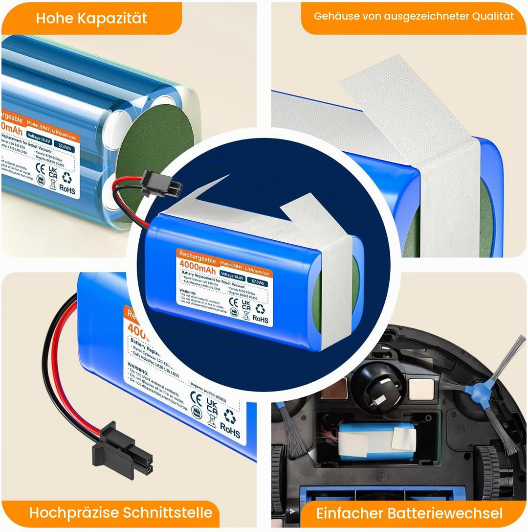 4000mAh 14,4V Akku für Honiture G20 Pro, Eufy Robovac L35 LR30 LR20 Hybrid, CMICR18650F9M-4S1P, für