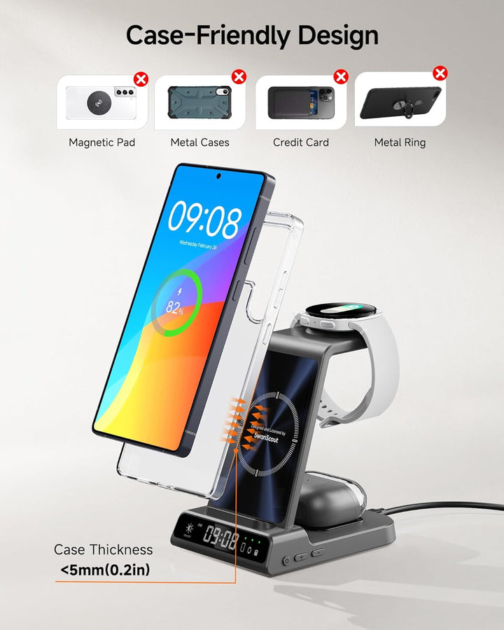 Induktive Ladestation für Samsung S25 Ultra, 3 in 1 Kabelloses Ladestation für Galaxy S25/S24/S23/Z