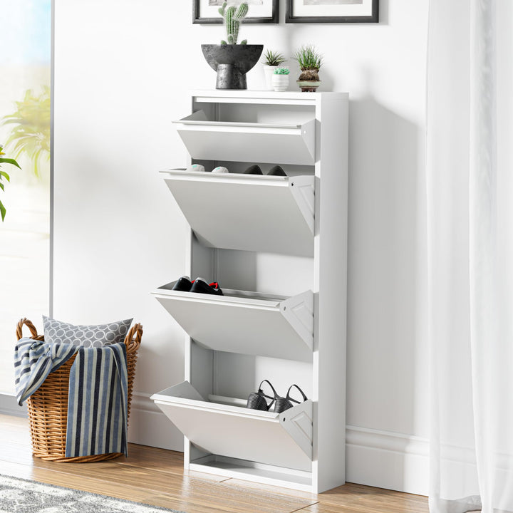 [en.casa] Schuhschrank Sokndal Schuhkipper mit 4 Klappen Metall Schuhkommode für 6 Paar Schuhe 118 x
