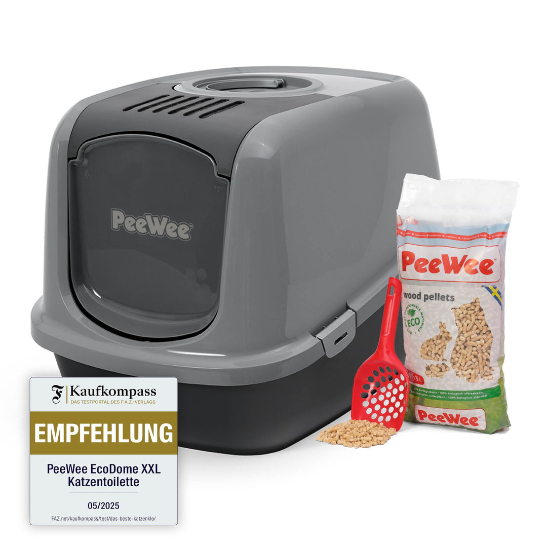 PeeWee Katzentoilette XXL EcoDome Katzenklo mit Haube Katzen WC geschlossen inkl. 3kg Streu Holzpell