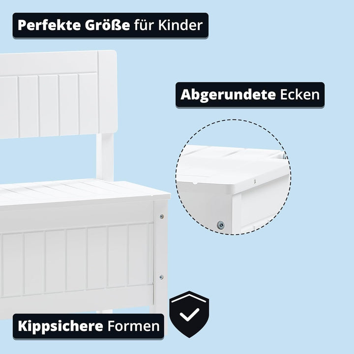 KHG Kinderbank weiss Landhaus für Kinderzimmer, Pflegeleichte Oberfläche, robust Truhenbank, kindger
